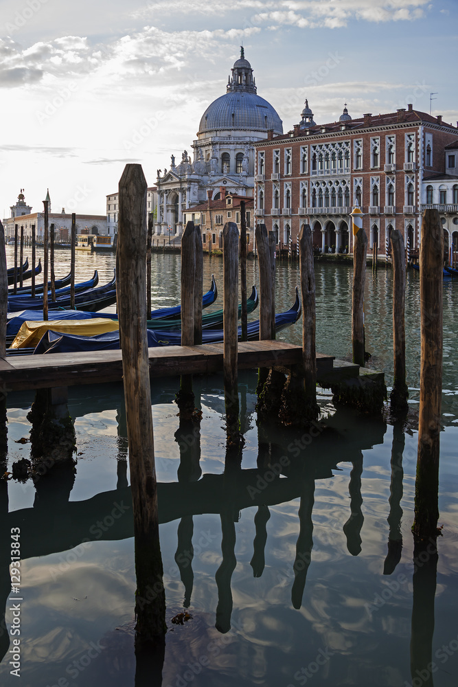 Venetian cityscape, palaces, gondolas and canal