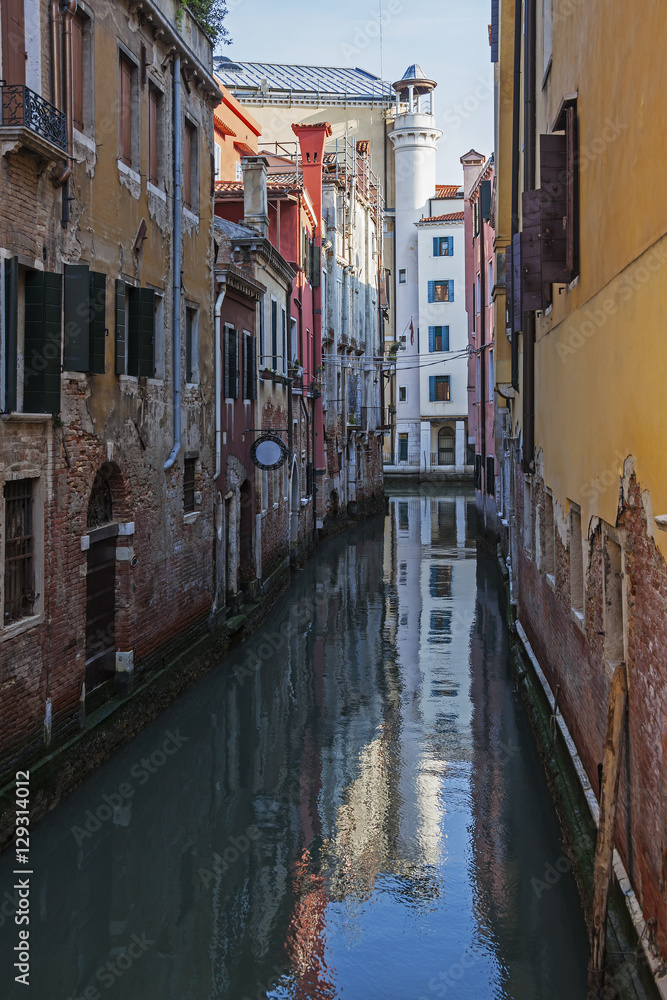 Vintage facades above Venetian canal