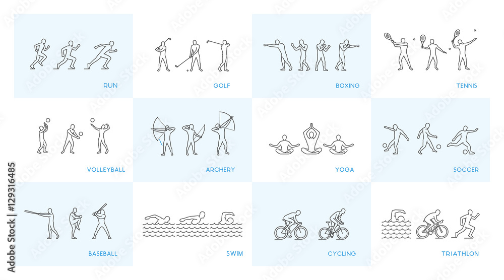 Vector linear set of sports icons on white background Vector linear set of sports icons on white background