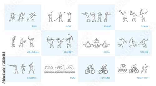 Vector linear set of sports icons on white background