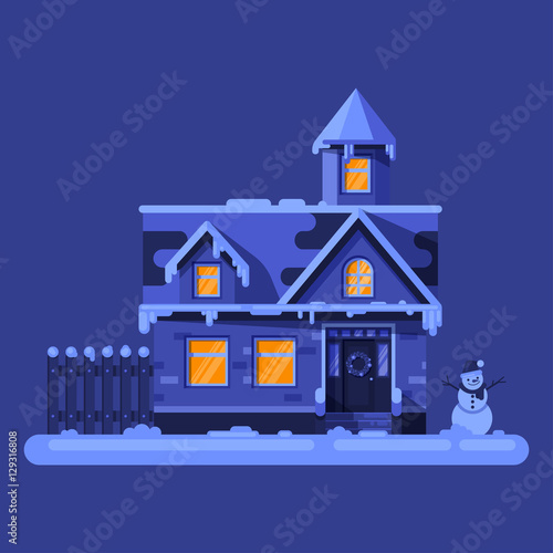 Vector flat style illustration of winter house