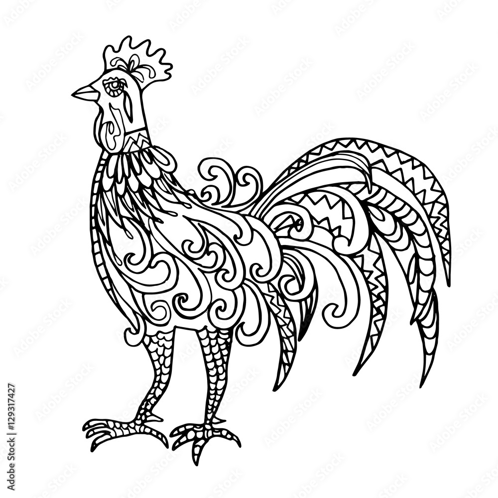 Fototapeta premium hand drawn chicken, adult coloring page, animal vector