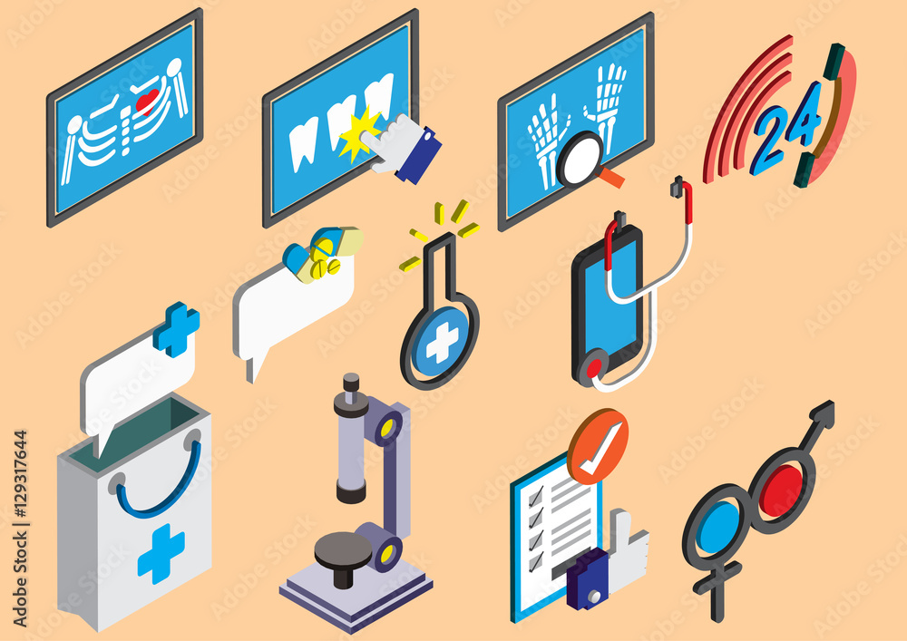 illustration of info graphic hospital icons set concept in isometric 3d graphic illustration of info graphic hospital icons set concept in isometric 3d graphic