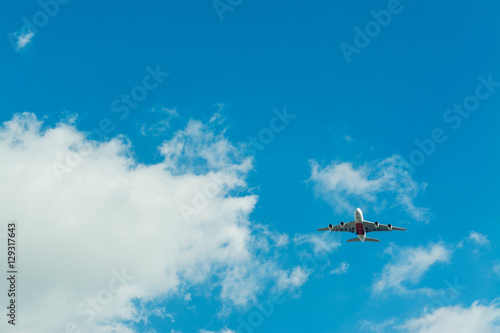 Airplane flying in a blue sky