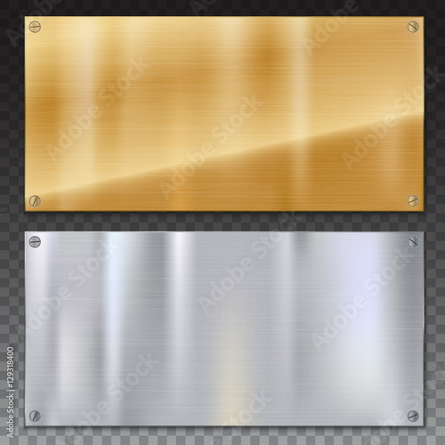 Shiny brushed metal plate banners on white background Stainless steel background, vector illustration for you