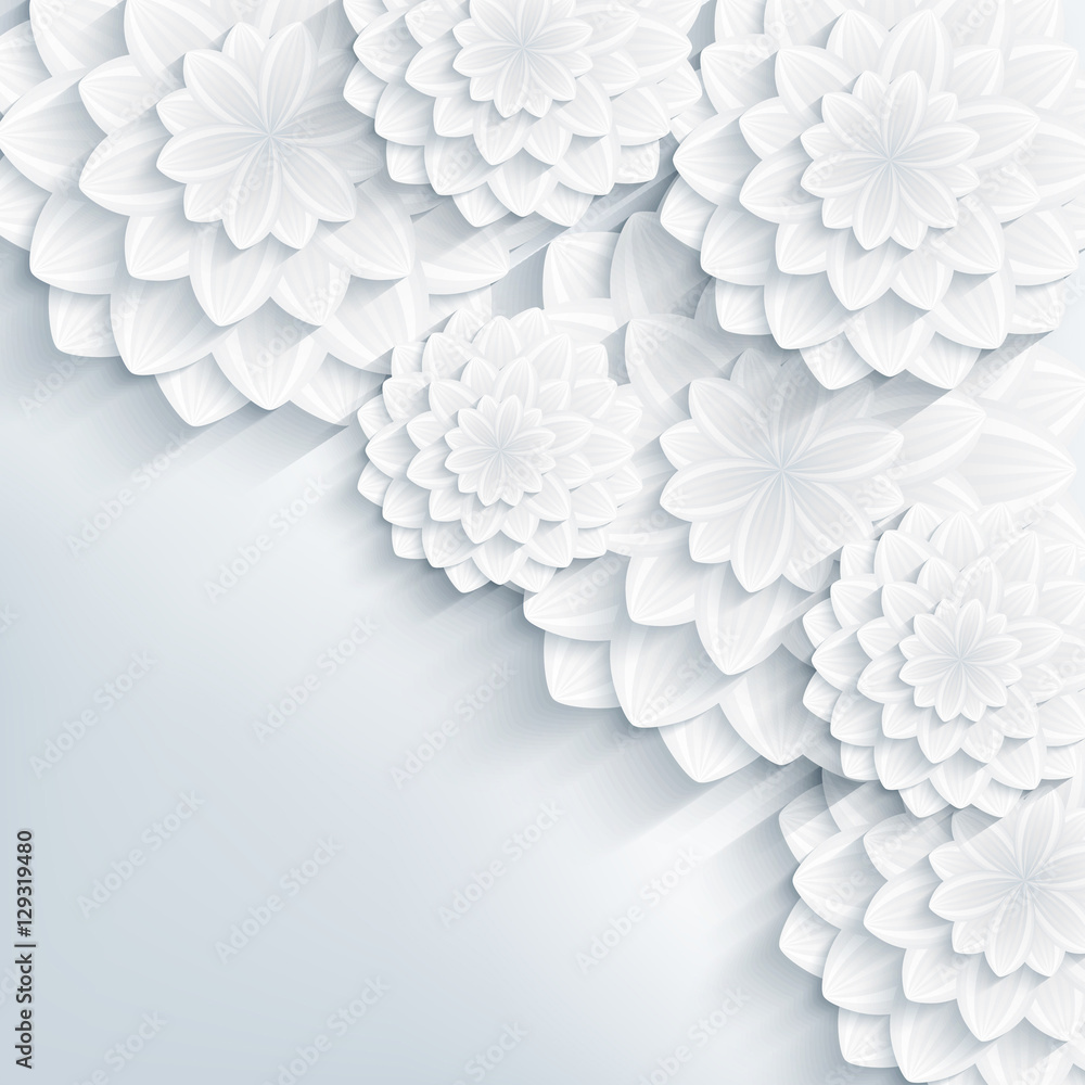 Fototapeta Kwiatowy stylowy szary tło z 3d kwiatów