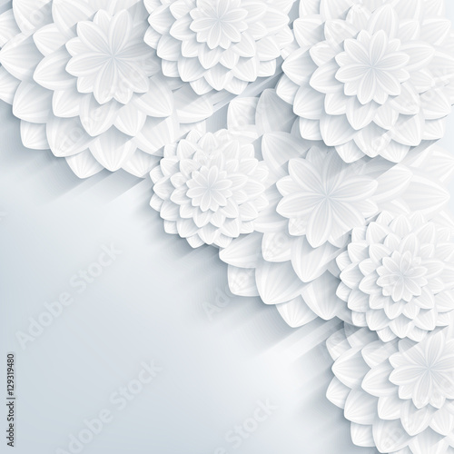 Fototapeta Naklejka Na Ścianę i Meble -  Floral stylish gray background with 3d flowers