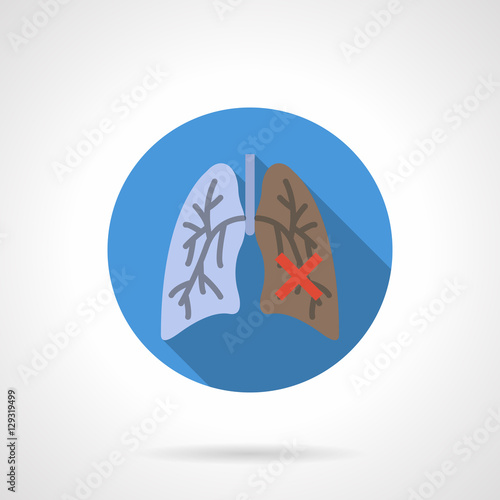 Normal and damaged lungs flat round vector icon