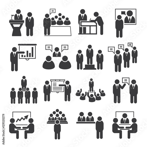 business meeting and business conference icons