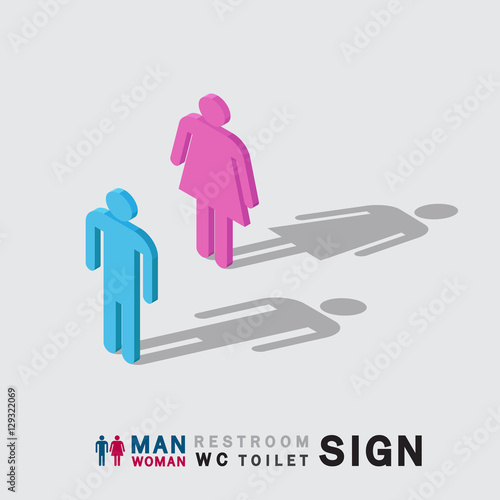 man and woman toilet wc restroom sign isometric with text