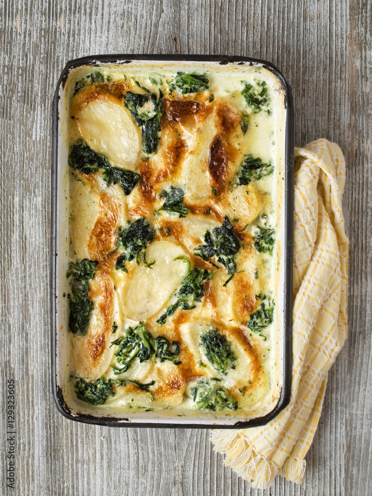 rustic golden spinach potato gratin dauphinois