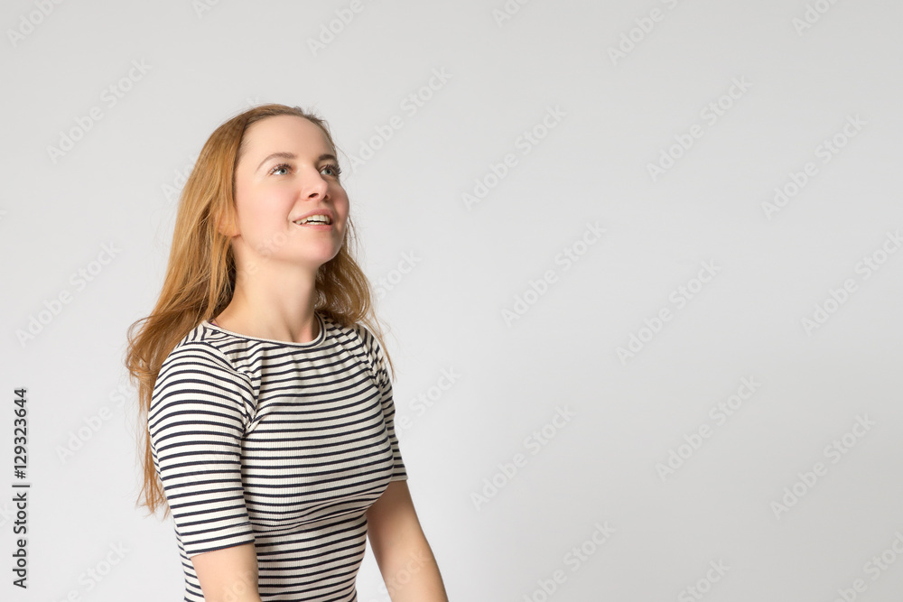 girl looking with hope upward, copy space for your inscription girl looking with hope upward, copy space for your inscription