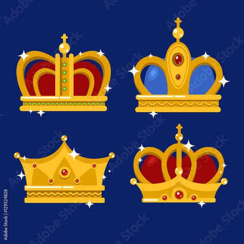 Set of gold king crown or pope tiara