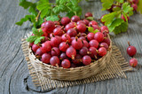 Red gooseberries in wicker basket