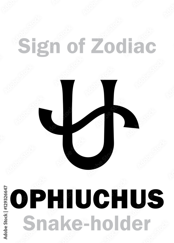 Astrology Alphabet: 13th Sign of Zodiac OPHIUCHUS / SERPENTARIUS (The Snake-holder). Hieroglyphics character sign (single symbol). Astrology Alphabet: 13th Sign of Zodiac OPHIUCHUS / SERPENTARIUS (The Snake-holder). Hieroglyphics character sign (single symbol).