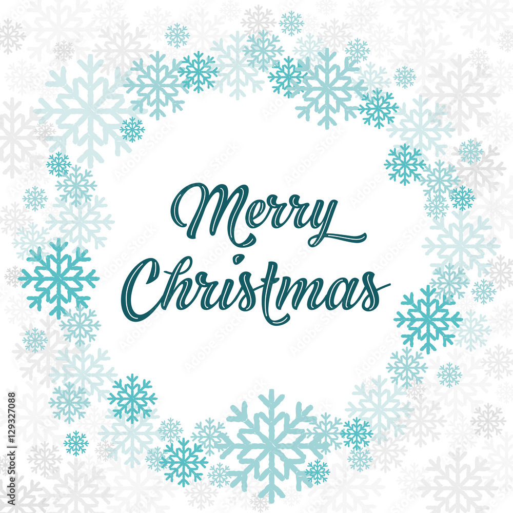Merry Christmas card with blue snowflakes