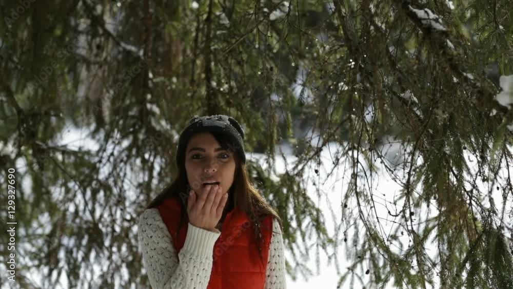 Asian Woman Snow Forest Young Girl Having Fun Outdoor Winter Pine Woods Slow Motion 120 Asian Woman Snow Forest Young Girl Having Fun Outdoor Winter Pine Woods Slow Motion 120