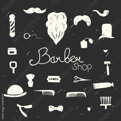Set of vintage barber shop design elements