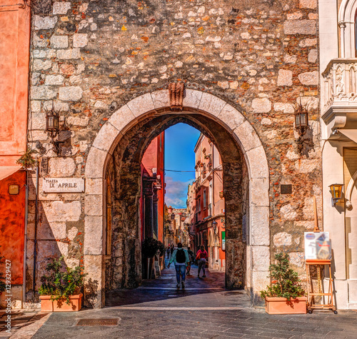 City gate in Taormina, Sicily, Italy, Europe