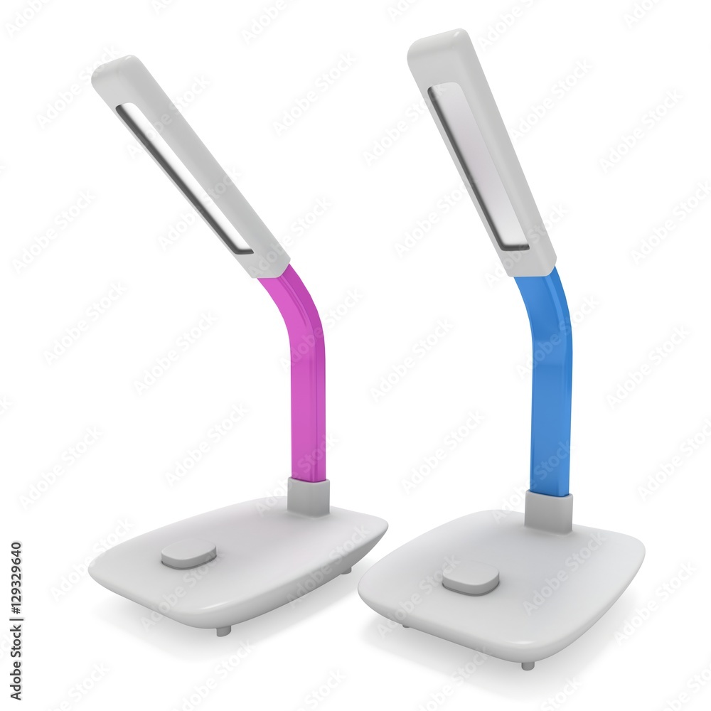 Led Sensor Desk Lamps. 3D render isolated on white background. Template for Object Presentation.