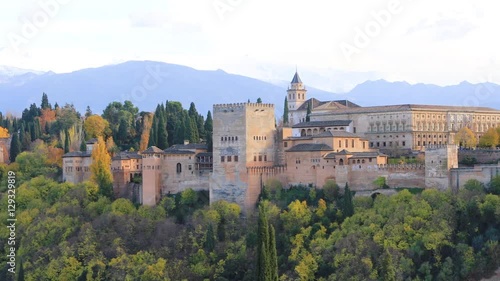 Panoramic view of Alhambra which is the medieval Moorish fortress in Granada, Spain
