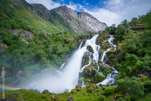 Briksdalsbreen national park waterfall long exposure