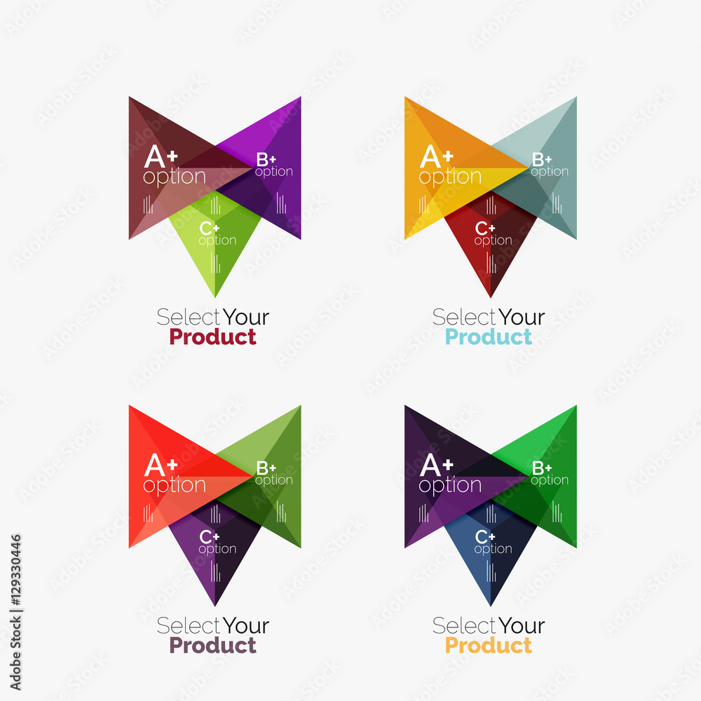 Set of triangle option infographic layouts Set of triangle option infographic layouts