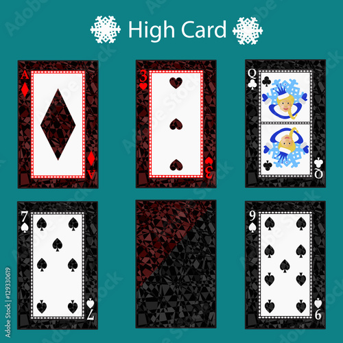 high card playing  poker combination. vector illustration eps 10. On a green background. To use for design, registration, the websites, dressing, the press, etc.
