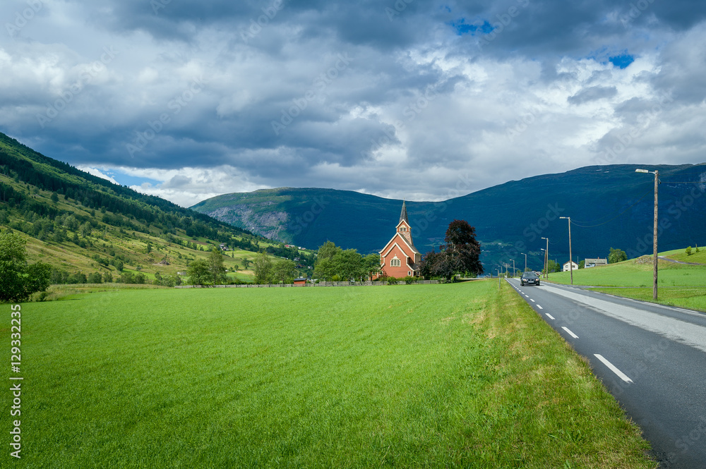 Small chapel in Norway fields Small chapel in Norway fields