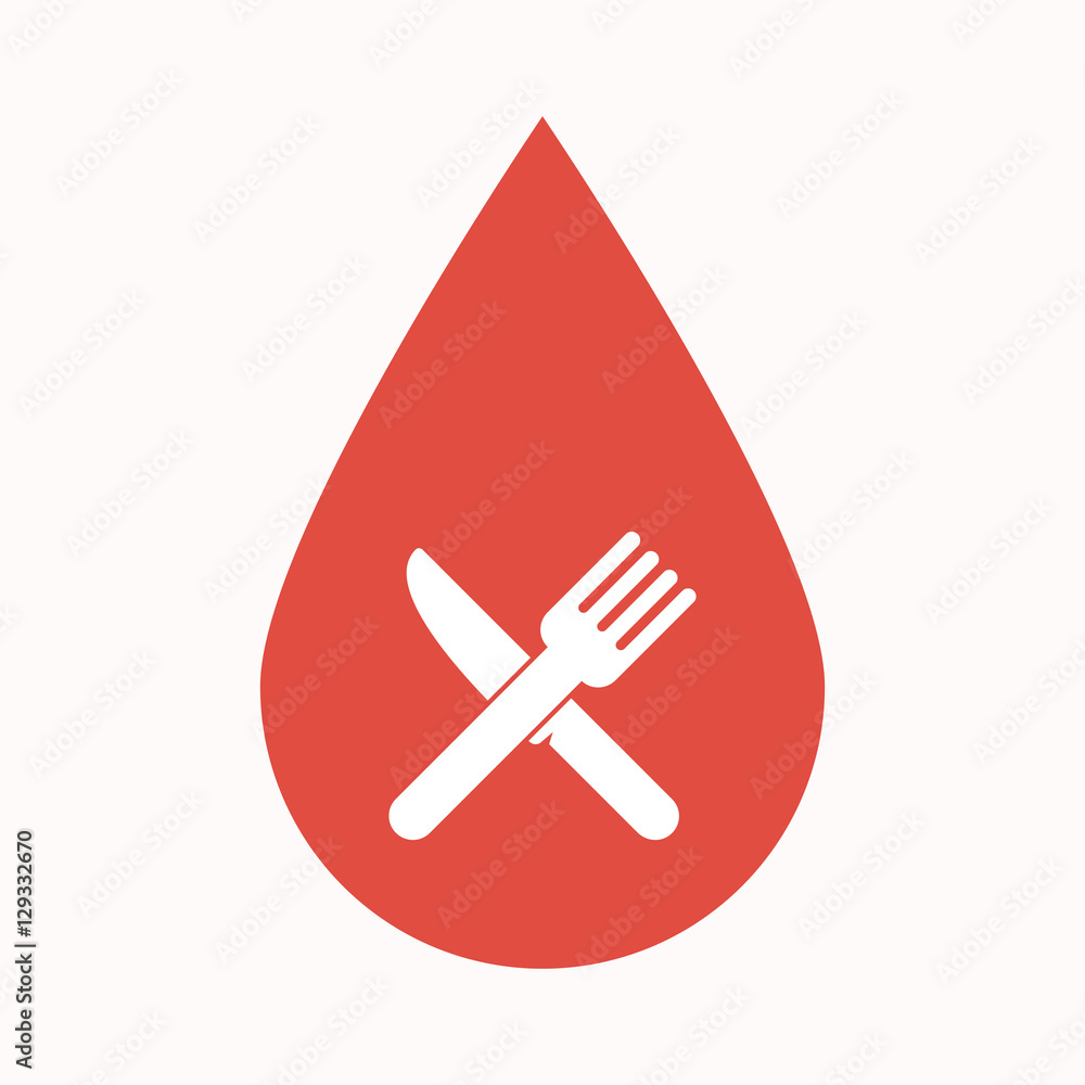 Isolated blood drop with a knife and a fork Isolated blood drop with a knife and a fork