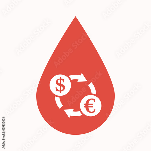 Isolated blood drop with a dollar euro exchange sign