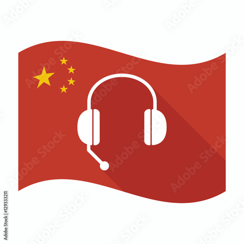 Isolated China flag with  a hands free phone device