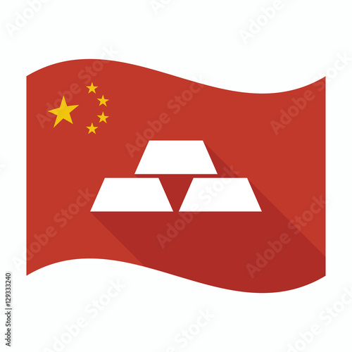 Isolated China flag with three gold bullions