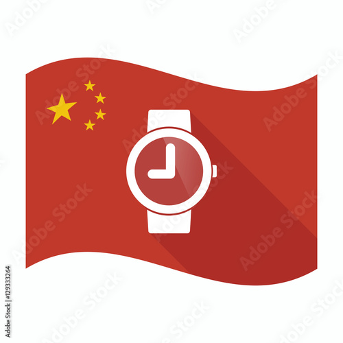 Isolated China flag with a wrist watch