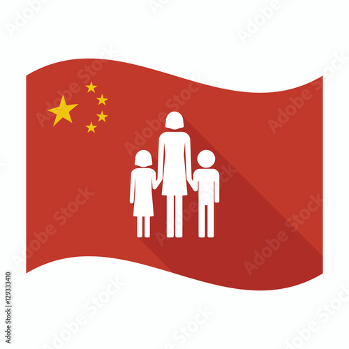 Isolated China flag with a female single parent family pictogram