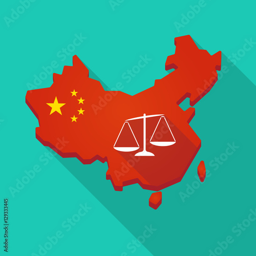 Long shadow China map with  an unbalanced weight scale