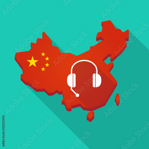 Long shadow China map with  a hands free phone device