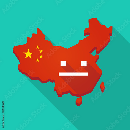 Long shadow China map with a emotionless text face