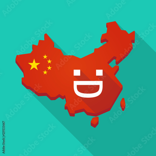 Long shadow China map with a laughing text face