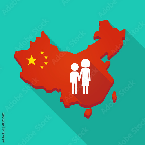 Long shadow China map with a childhood pictogram