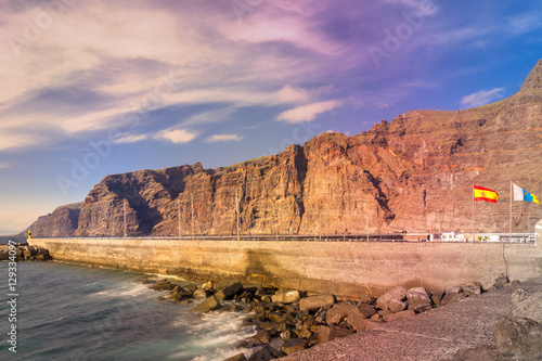 Dramatic view of monumental Los Gigantes cliffs on shore of Tenerife, Canary Islands.