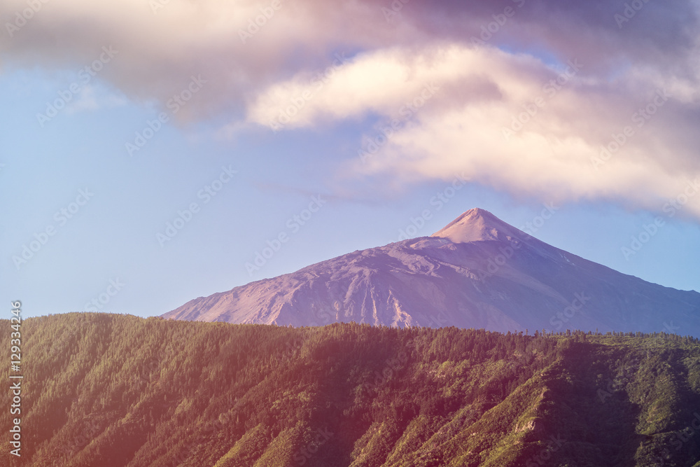 Scenic view of Mount Teide volcano rising from sea level up to 3718 meters (12198 ft). Tenerife, Canary Islands.