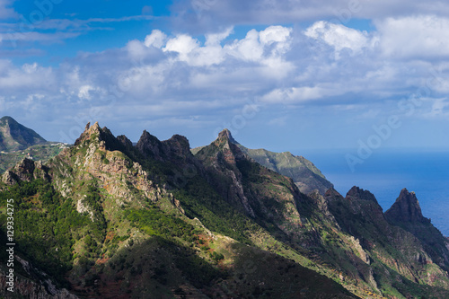 Scenic view of typical dramatic mountains in Anaga National Park, Tenerife, Canary Islands, Spain.