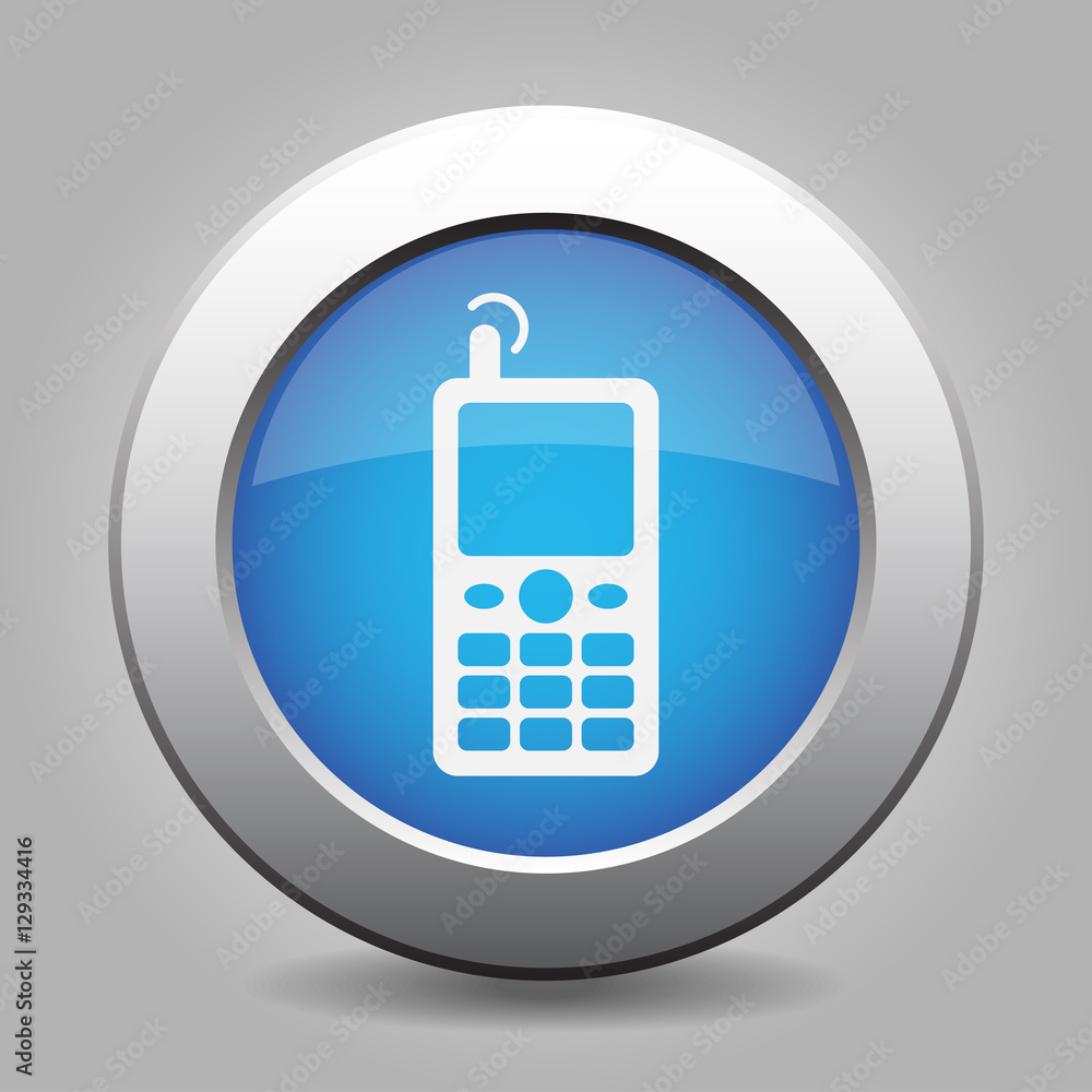 blue metallic button, old mobile with antenna icon blue metallic button, old mobile with antenna icon