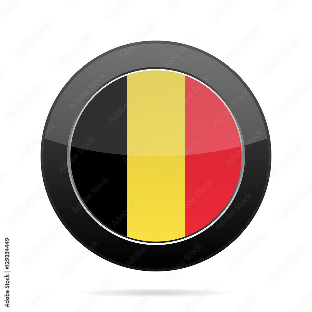 Fototapeta premium Flag of Belgium. Shiny black round button.
