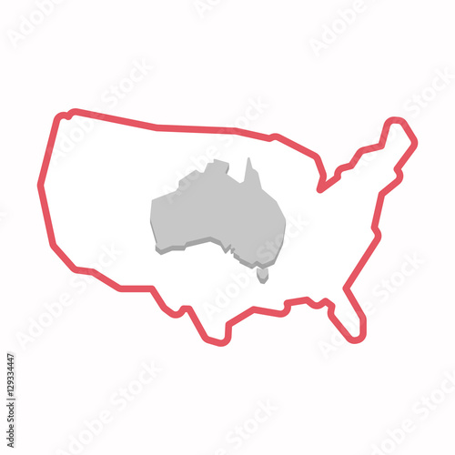 Isolated map of USA with a map of Australia