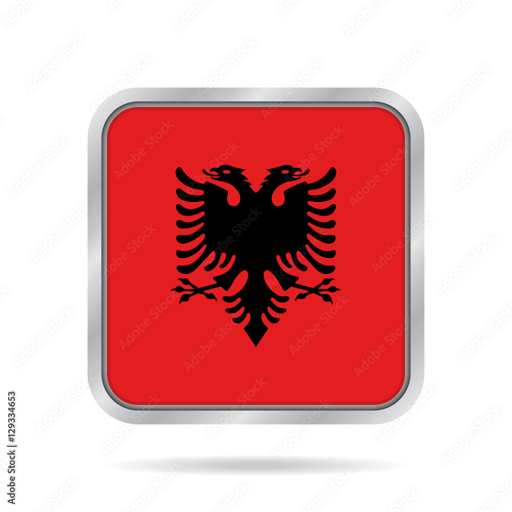 Fototapeta premium flag of Albania, shiny metallic gray square button