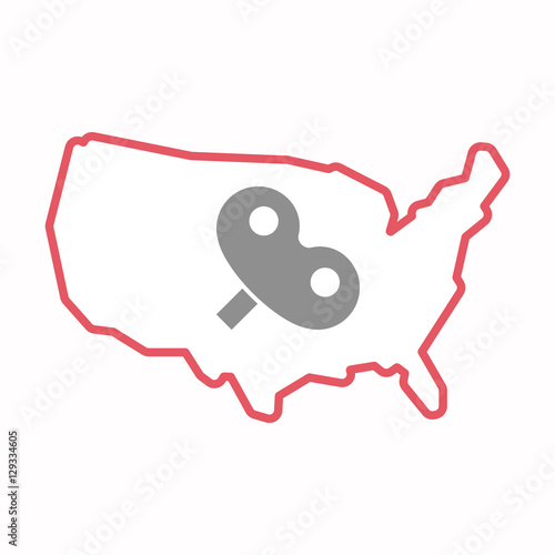 Isolated map of USA with a toy crank