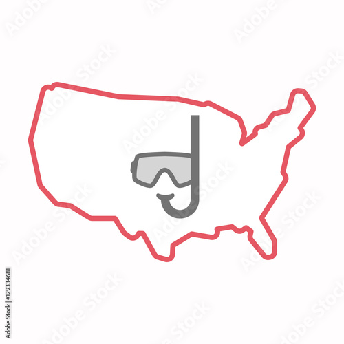 Isolated map of USA with a diving goggles