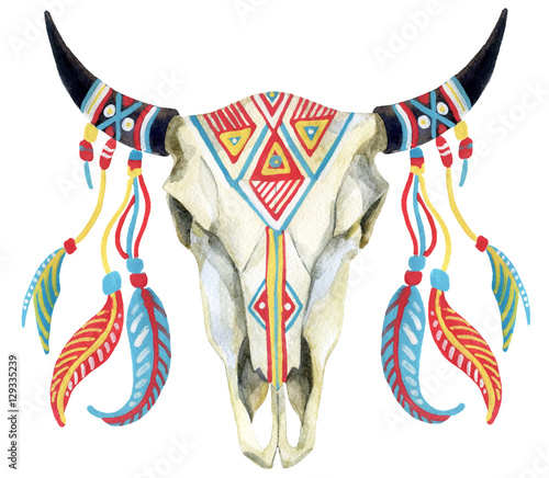watercolor cow skull